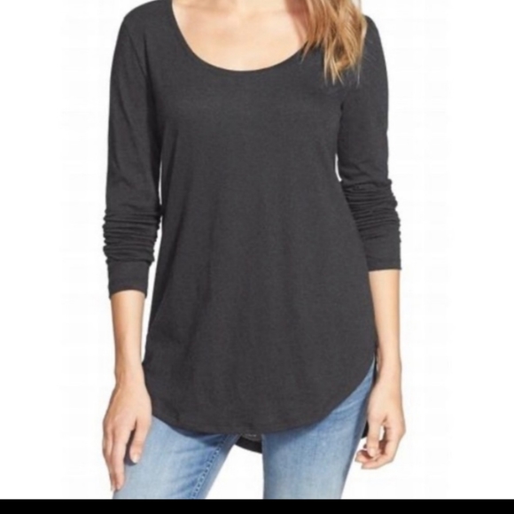 deep scoop neck long sleeve top